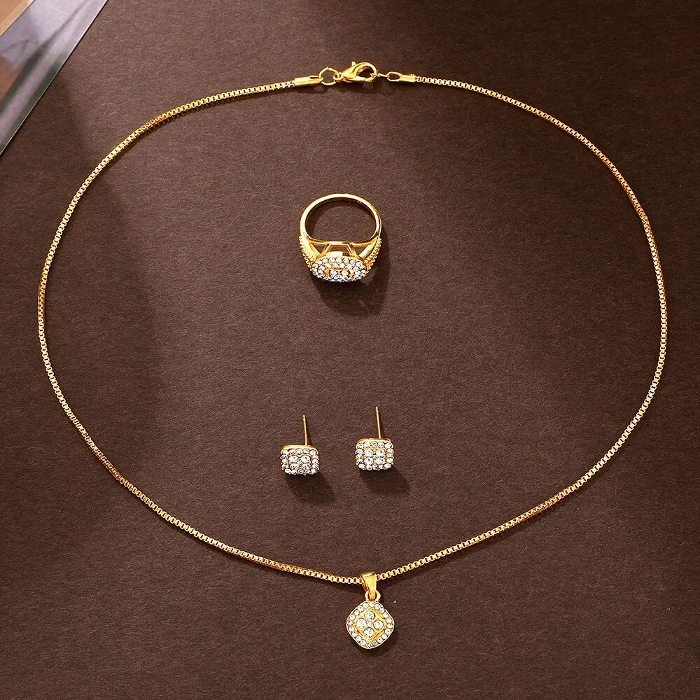 5 PCs Gold Watch set with Rhinestones