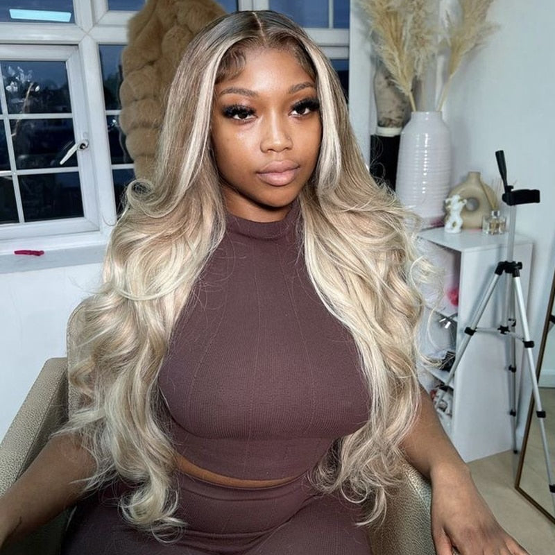 Highlights Blonde Gray Colored 13x4 Transparent Lace Frontal Wig PrePlucked