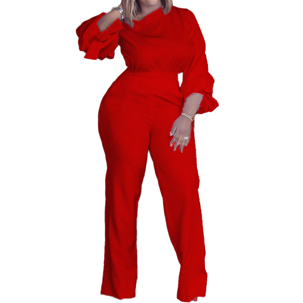 Plus Size Women Jumpsuit Long Sleeve  Loose Pants