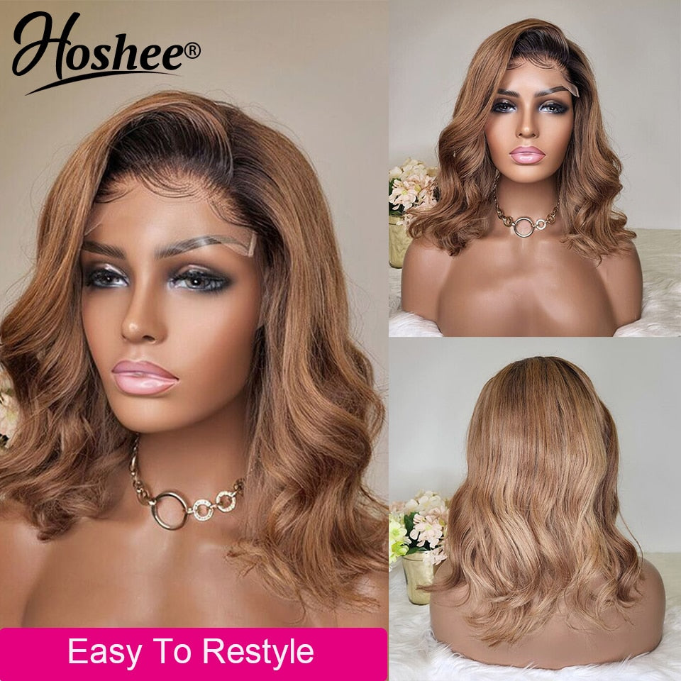 13X4 Ombre Honey Blonde Brown Bob Wig Lace Front