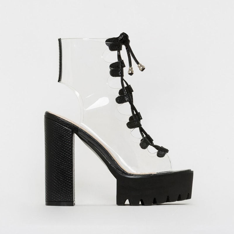 PVC Jelly Sandals Open Toe Lace-up Gladiator High Heels