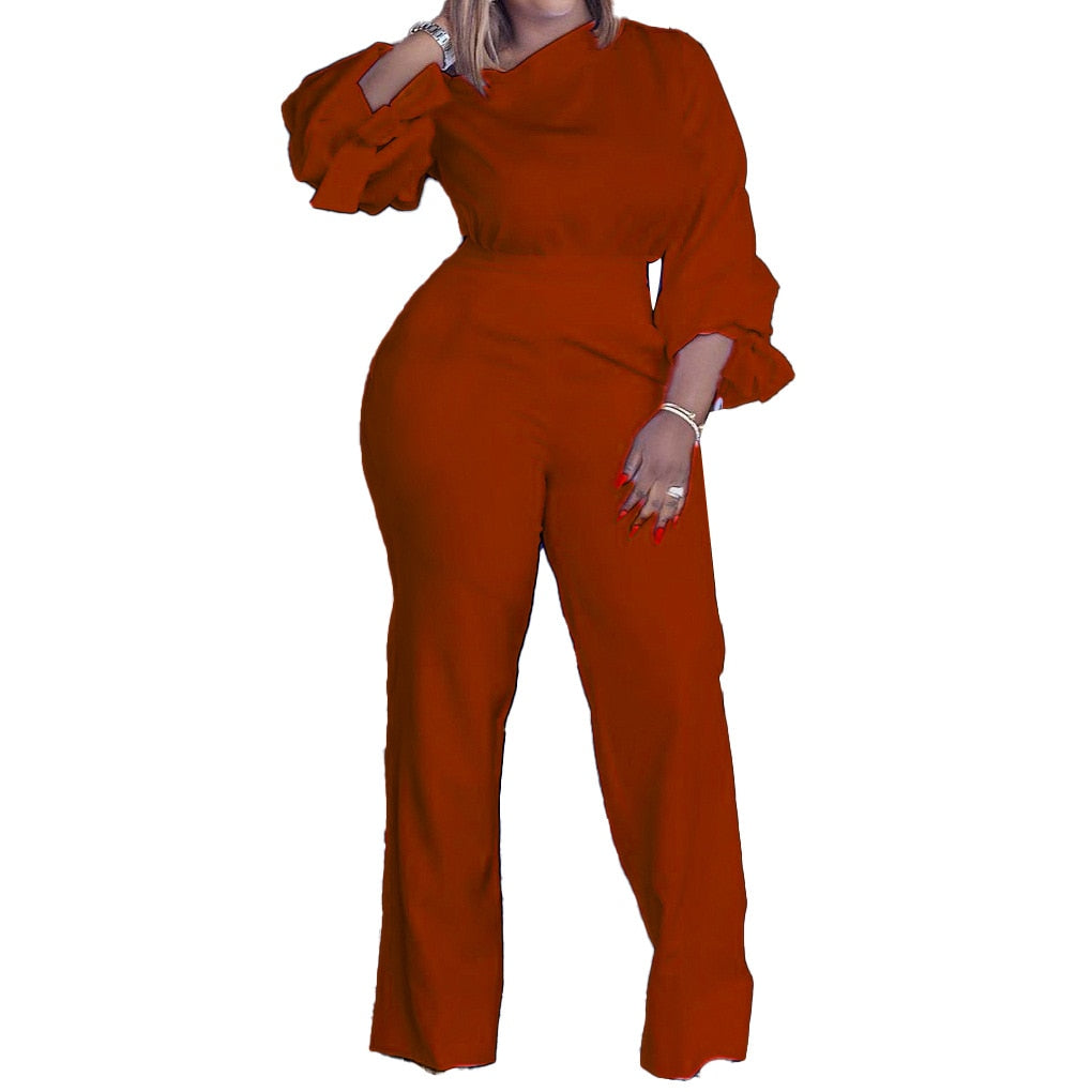 Plus Size Women Jumpsuit Long Sleeve  Loose Pants