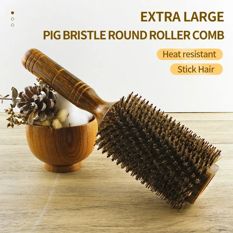 Round Wood Handle Boar-Nylon Brush