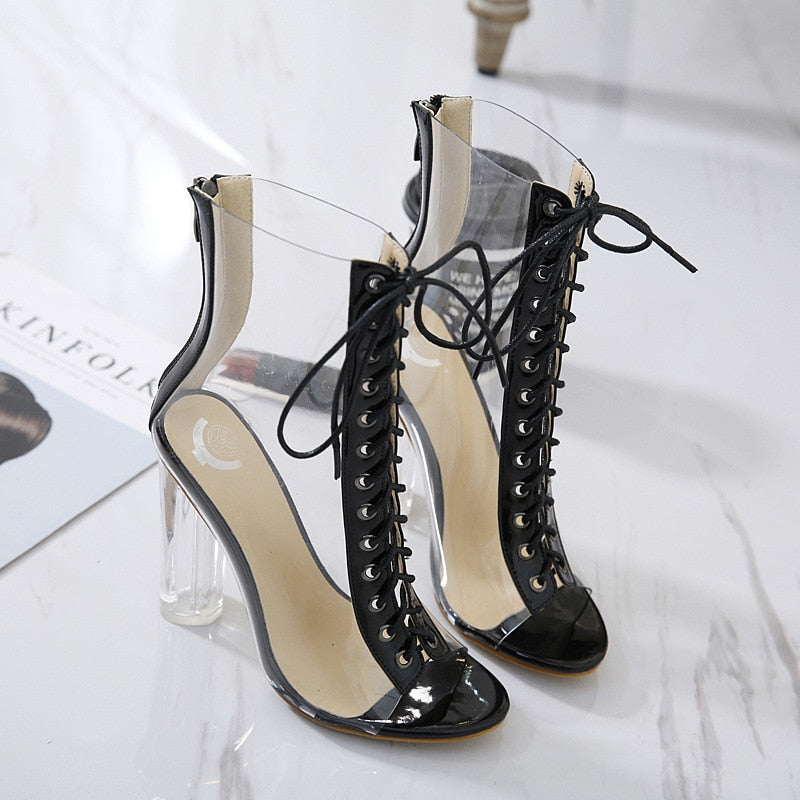 High Boots Transparent Pvc Thick Ankle Boots