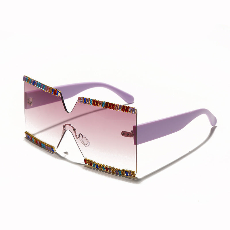 Large Frame Ocean Mirror Rhinestone Sunglasses Cut Edge Sunglasses