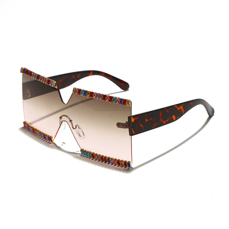 Large Frame Ocean Mirror Rhinestone Sunglasses Cut Edge Sunglasses