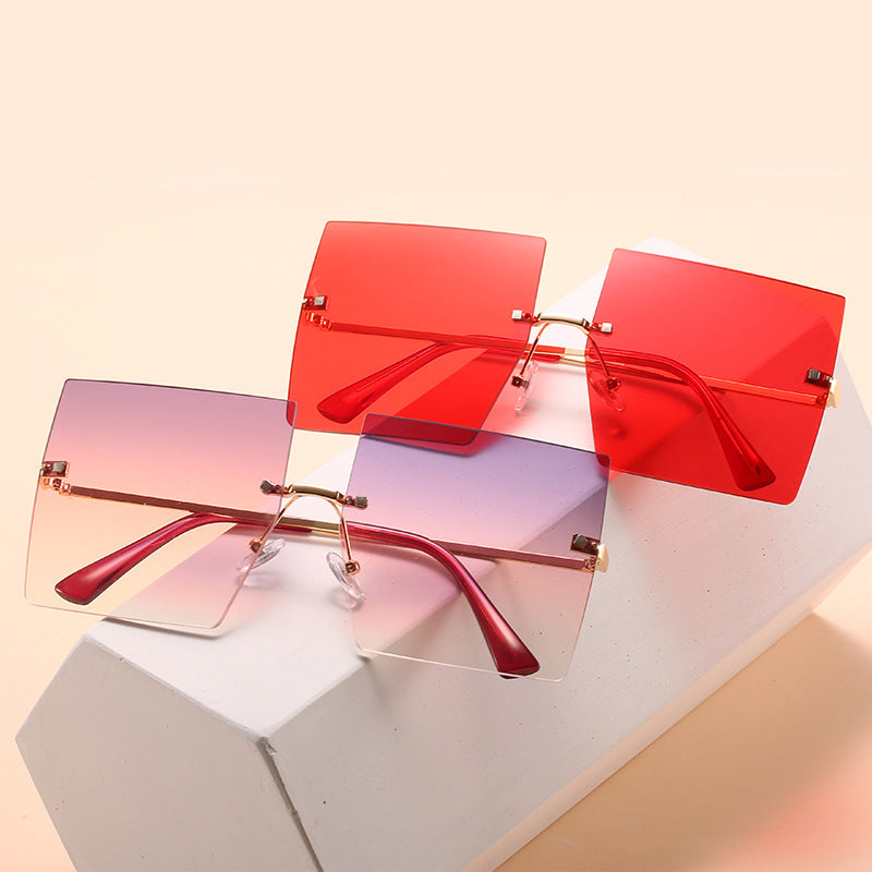 Square Frameless Metal Sunglasses Women's European and American Hot Style Fashion Stars Same Sunglasses