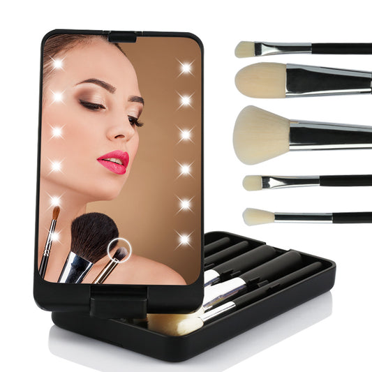 Folding Makeup Mirror With Makeup Brush Set