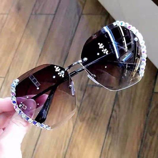 Sunglasses Female Fashion Rimless Crystal Cut-edge Sunglasses