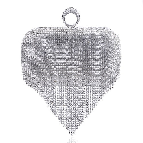 Fashion women tassel evening bags diamonds beaded clutch wedding purse