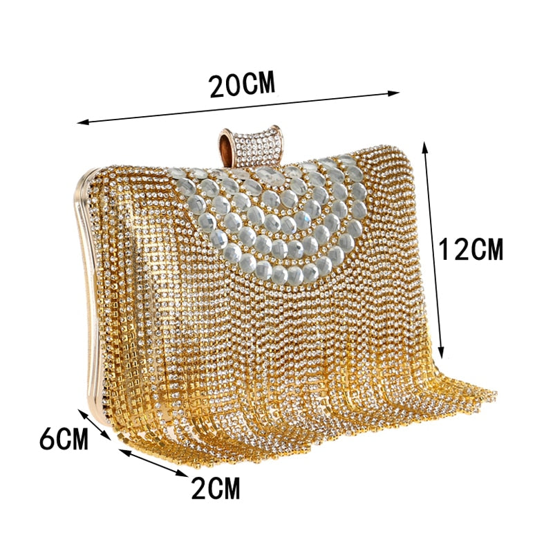 Fashion women tassel evening bags diamonds beaded clutch wedding purse