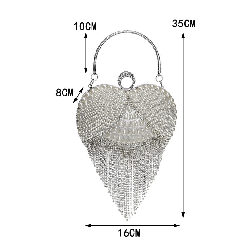 Fashion women tassel evening bags diamonds beaded clutch wedding purse