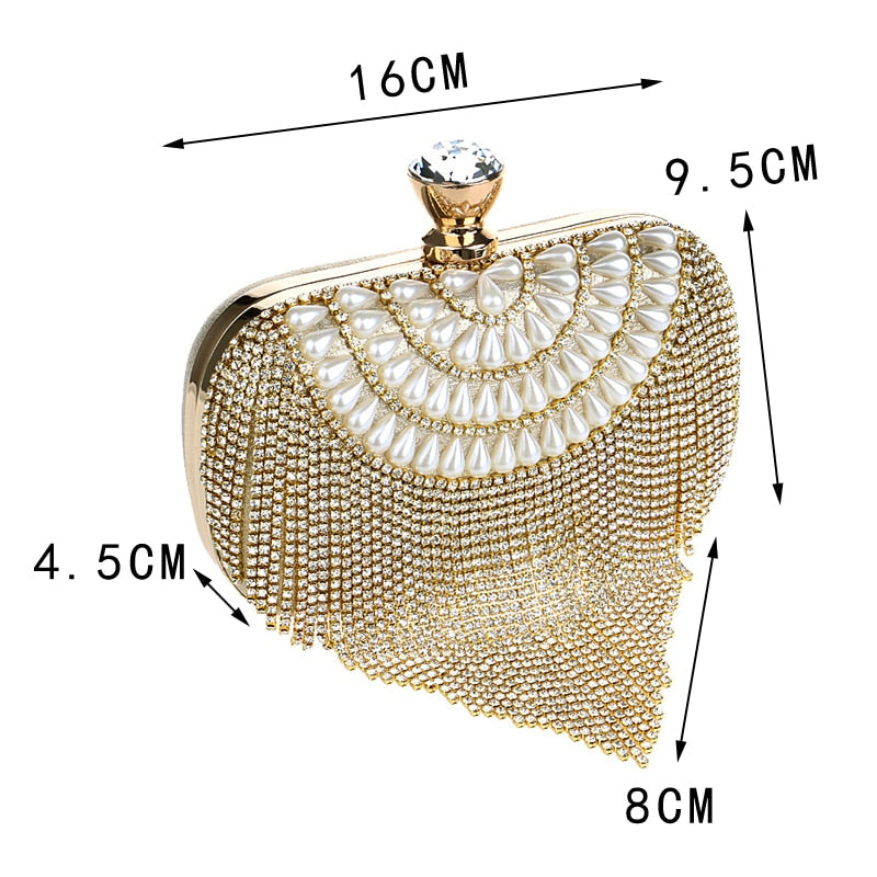 Fashion women tassel evening bags diamonds beaded clutch wedding purse