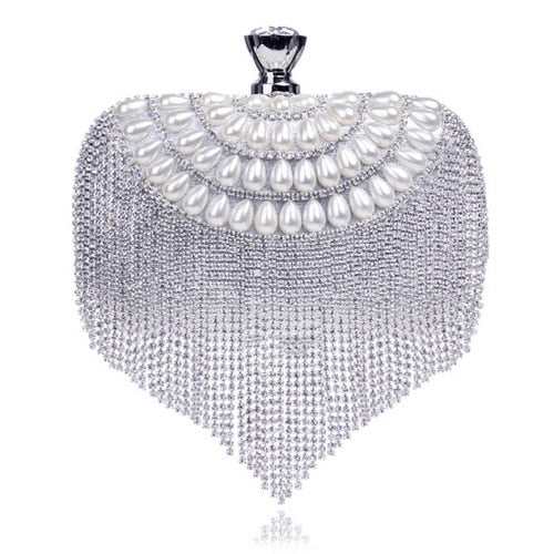 Fashion women tassel evening bags diamonds beaded clutch wedding purse