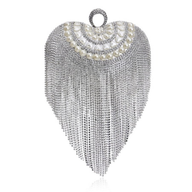 Fashion women tassel evening bags diamonds beaded clutch wedding purse