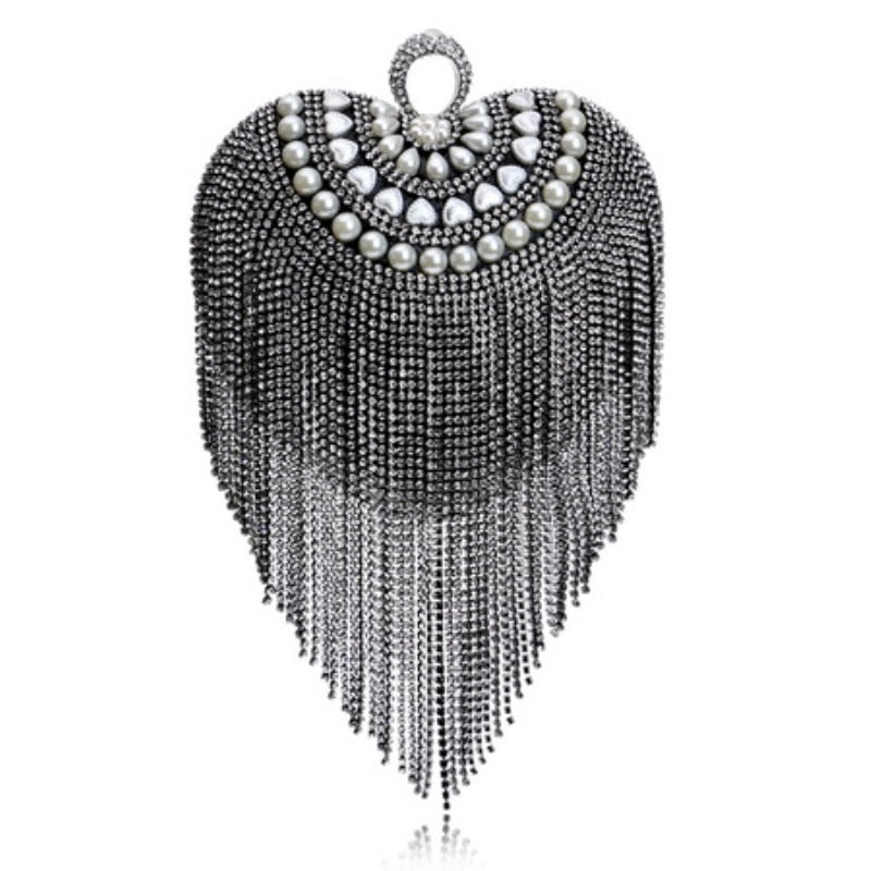 Fashion women tassel evening bags diamonds beaded clutch wedding purse