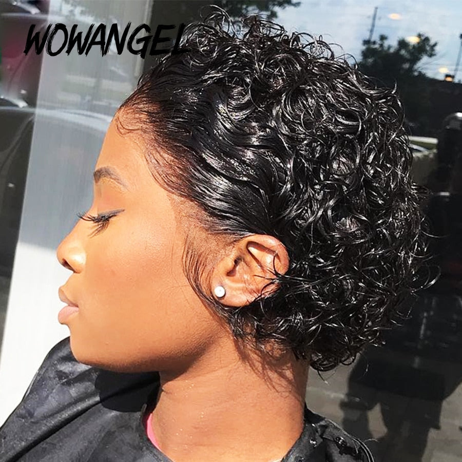 13x4 Lace Front Wigs Short Curly Pixie Cut Wig Human Hair Pre Plucked Bleached Knots Wigs Bob