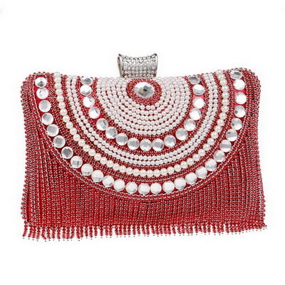 Fashion women tassel evening bags diamonds beaded clutch wedding purse