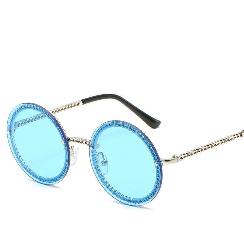 Big Round Sunglasses Metal Frame Vintage Ladies Luxury Clear Sun