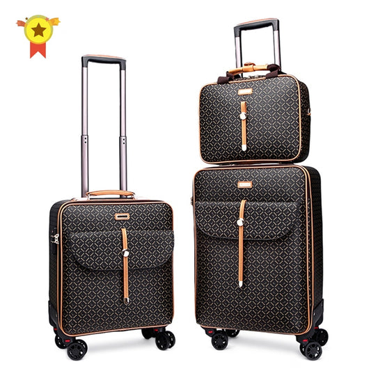 High Quality 16" 24" Inch Retro Women Luggage Travel Bag with Handbag Rolling Suitcase Set on Wheels