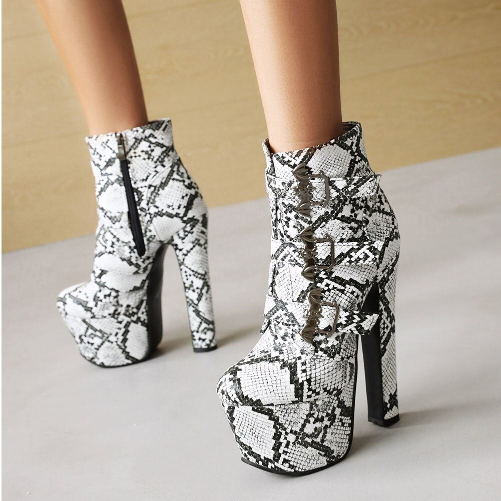 Doratasia Hot Sale New Arrival Female Zip Platform Animal Prints Boots Thick High Heels Pointed Toe Ankle Boots Women