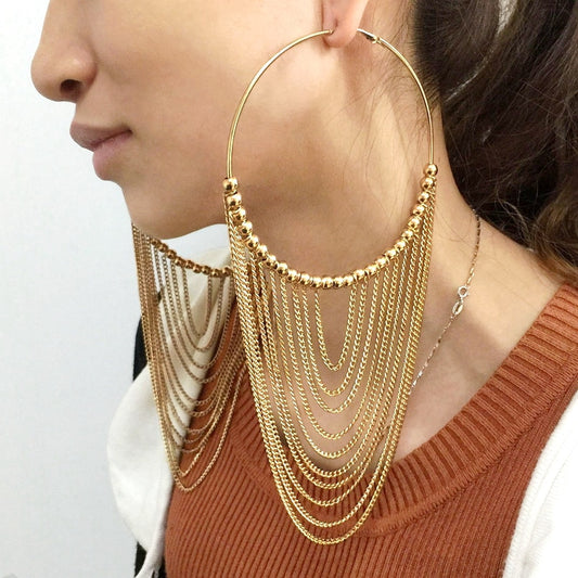 Circular Metal Long Tassel Earrings