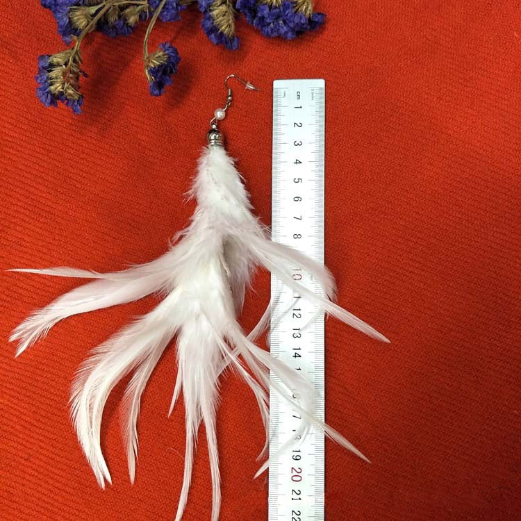 dangle feather white simulated-pearl