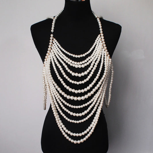 MANILAI Imitation Pearl Statement Collar Necklaces Multilayer Pendants Necklaces Women Exaggerate Sexy Body Chain Jewelry