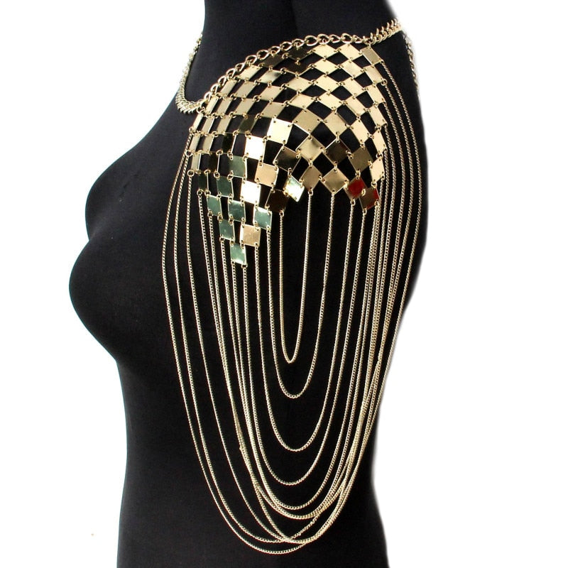 Bohemian Punk Statement Necklaces Collar Shoulder Chain Long Necklaces Statement Body Jewelry