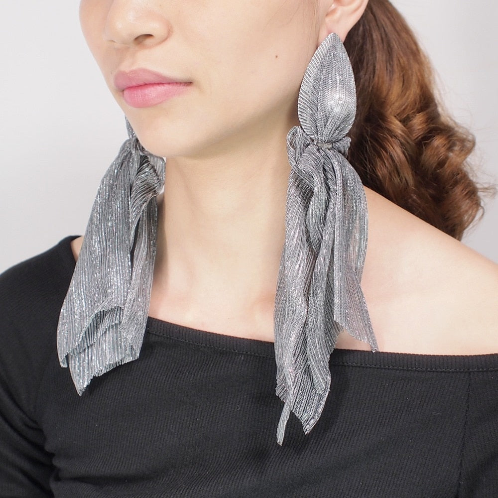 Lace Wrap Imitation Pearl Long Earrings