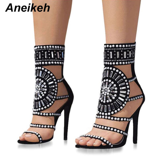 Open Toe Rhinestone Design High Heel Sandals Crystal Ankle wrap