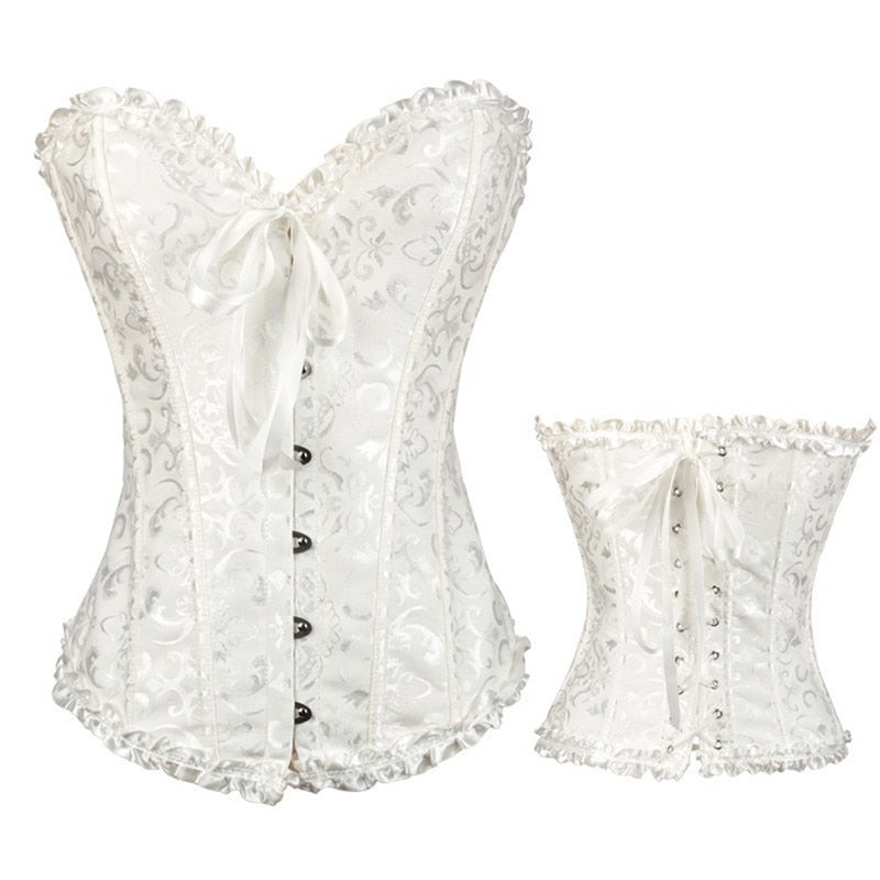 Gothic Corset Corselette Women&#39;s Corsets Steampunk Plus Size Overbust Corsage White Bodice Tops Sexy Lace Up Bustier S-6XL