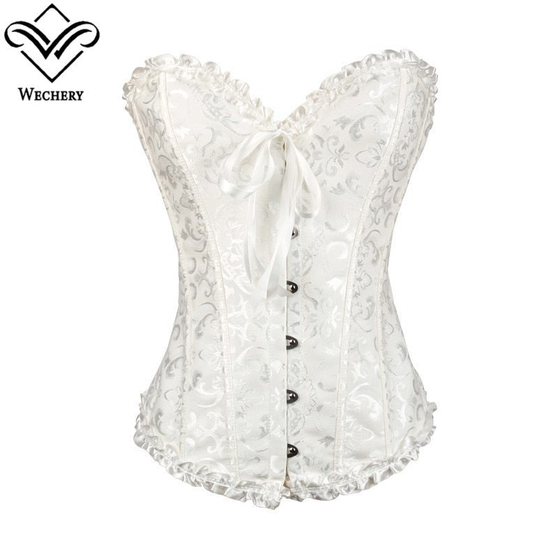 Gothic Corset Corselette Women&#39;s Corsets Steampunk Plus Size Overbust Corsage White Bodice Tops Sexy Lace Up Bustier S-6XL
