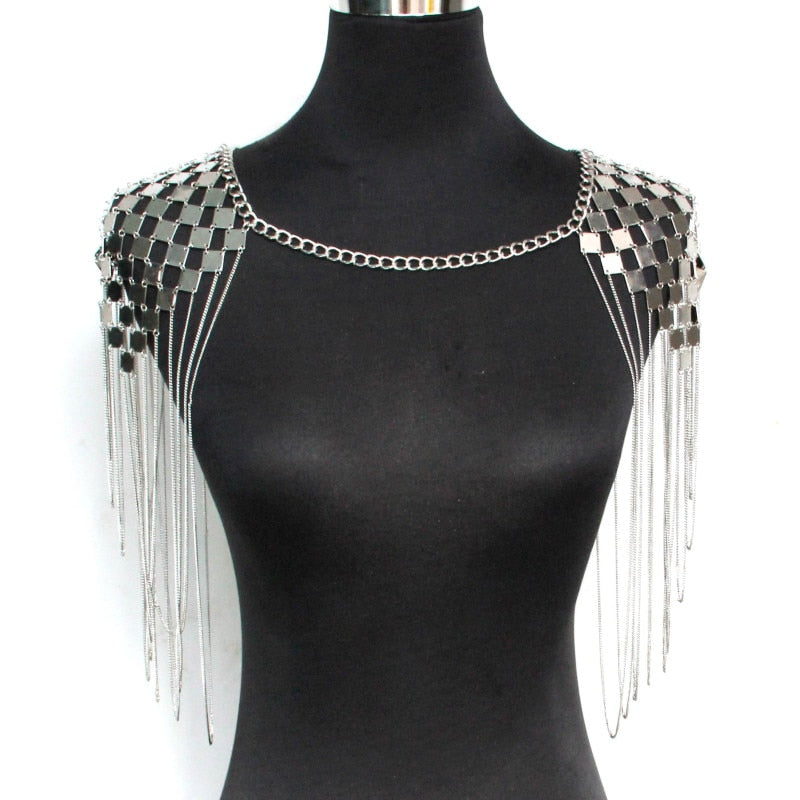 Bohemian Punk Statement Necklaces Collar Shoulder Chain Long Necklaces Statement Body Jewelry