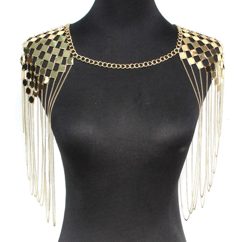 Bohemian Punk Statement Necklaces Collar Shoulder Chain Long Necklaces Statement Body Jewelry