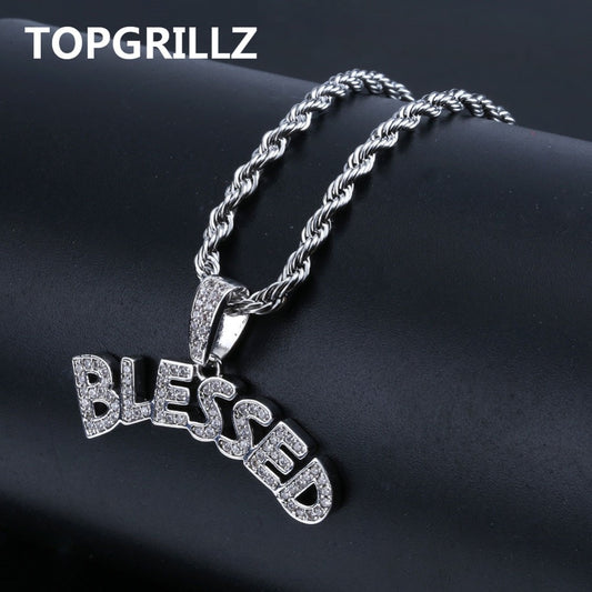 Bubble Letters BLESSED Pendant Necklace