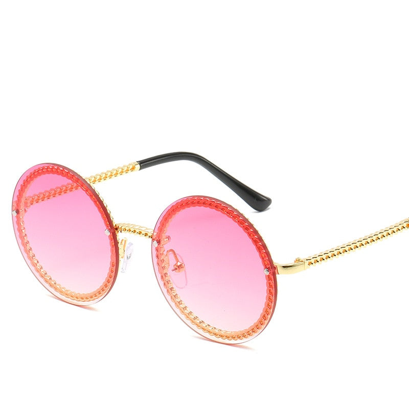 Big Round Sunglasses Metal Frame Vintage Ladies Luxury Clear Sun