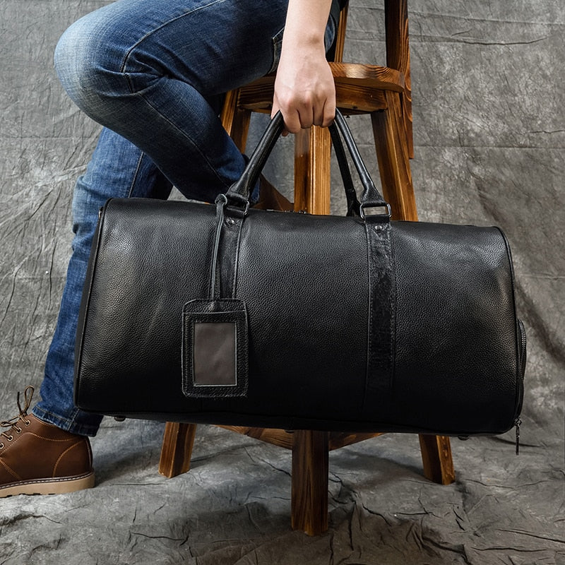 Luxury Genuine Leather Men Women Travel Bag Cow Leather Carry On Luggage Bag Travel Shoulder Bag Male Female Weekend Duffle Bag