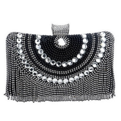 Fashion women tassel evening bags diamonds beaded clutch wedding purse