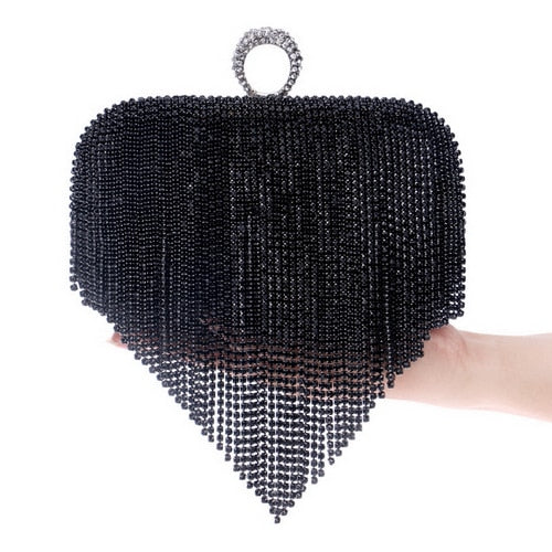 Fashion women tassel evening bags diamonds beaded clutch wedding purse