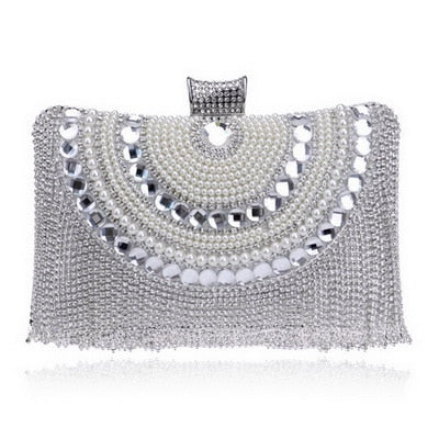 Fashion women tassel evening bags diamonds beaded clutch wedding purse