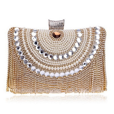 Fashion women tassel evening bags diamonds beaded clutch wedding purse