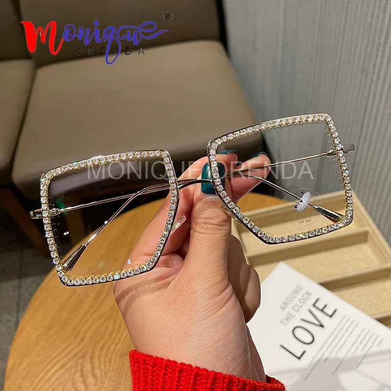 Myopia Hyperopia Women Sunglasses Vintage clear lens glasses ladies luxury rhinestone eyeglasses men optical Shades