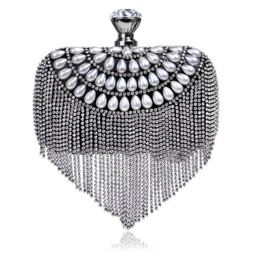 Fashion women tassel evening bags diamonds beaded clutch wedding purse