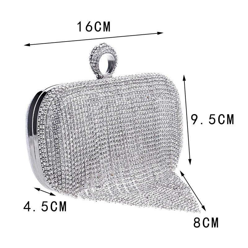 Fashion women tassel evening bags diamonds beaded clutch wedding purse