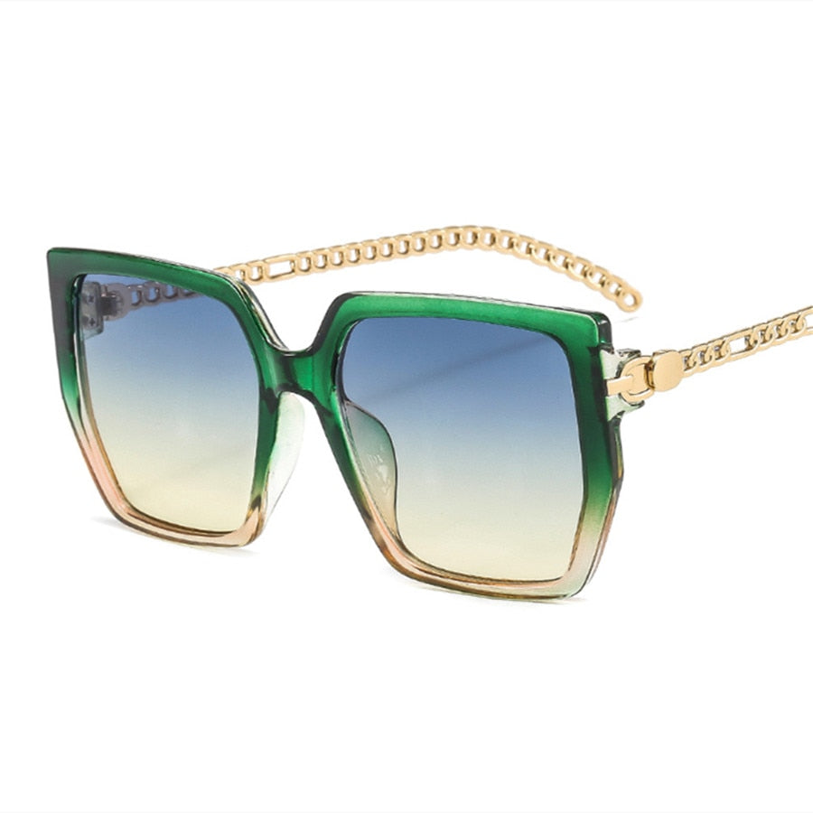 Colorblock Square Sunglasses Chain Frame Women