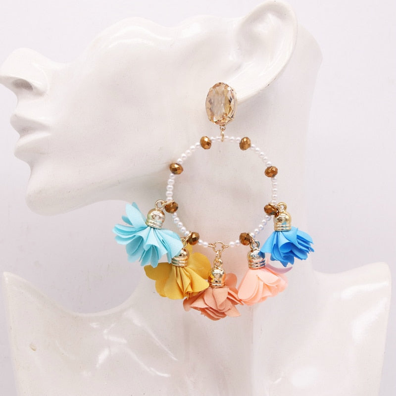 Bohemia Big Pendant Earrings Beautiful For Women Flower Tassel Earrings Wedding Earrings Statement Female Jewelry 2023 Bijoux