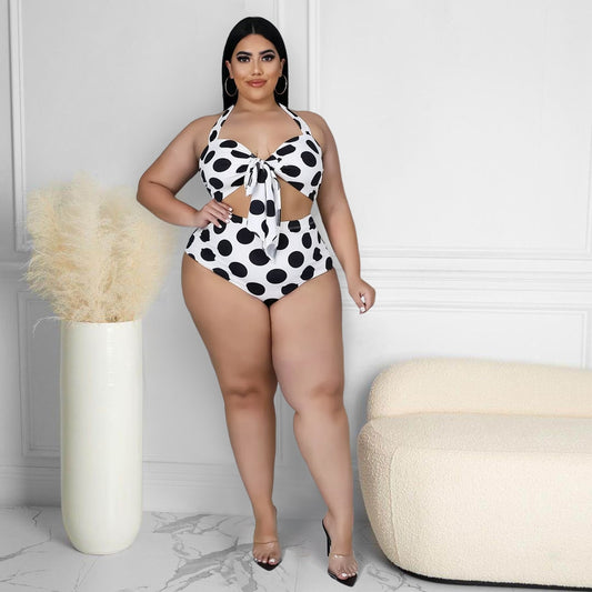 Plus Size Women Swimsuit Bandage Dot Print