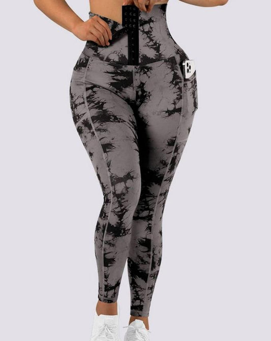 Tie Dye Print Tummy Control Butt Lifting Pocket Design Casual Skinny Daily Long Yoga Pants