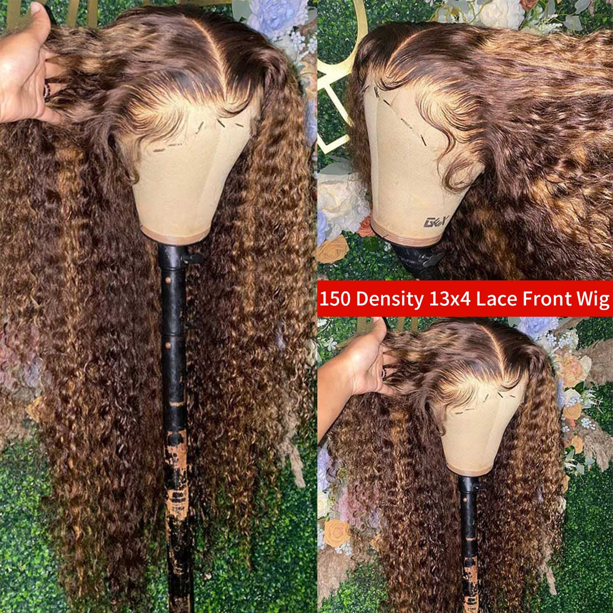 Highlight Ombre Colored Lace Front Human Hair Wig Water Curly Human Hair Wigs